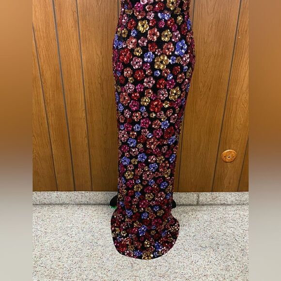 Marchesa Notte Strapless Plunging Floral Sequin Column Gown size 6 - Picture 6 of 13